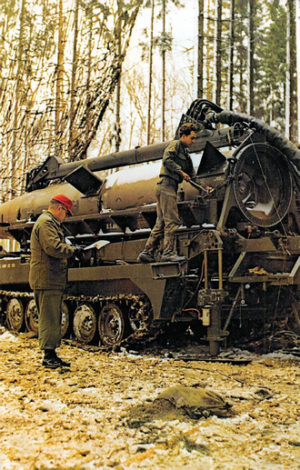 Pershing troops undergo a combat readiness check at a firing site in West Germany while being observed by a member of POTU (c. 1967) OR 10.596B 12.png