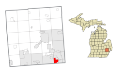 奥克帕克在奥克兰县及密歇根州的位置（以红色标示）