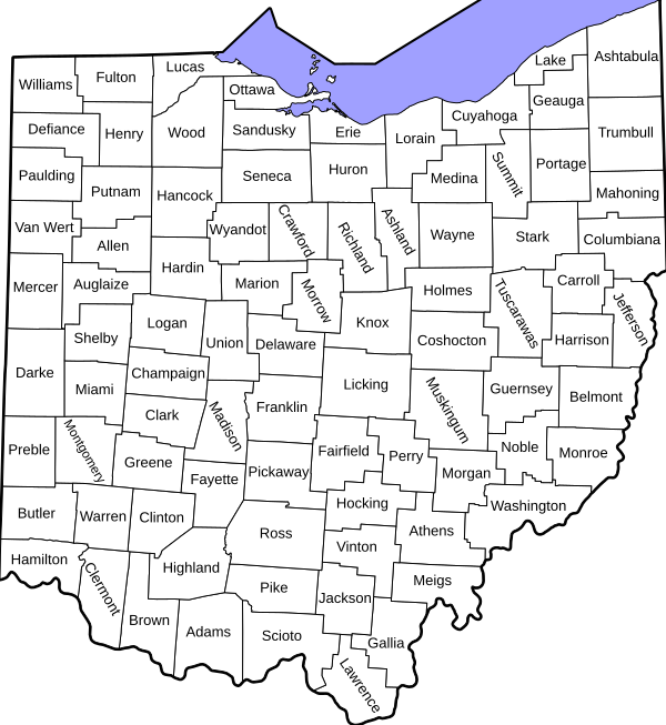 Liste Der Landkreise In Ohio   600px Ohio Counties Labeled White.svg 