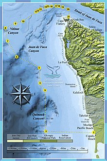 Map of the Olympic Coast National Marine Sanctuary, showing Cape Flattery at the northwestern tip of Washington state