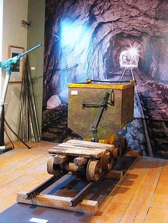 Minecart on display at the Historic Archive and Museum of Mining in Pachuca, Mexico