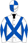 White, royal blue cross belts, diabolo on sleeves, quartered cap