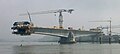The Pierre Pflimlin bridge being constructed over the river Rhine between Germany and France.