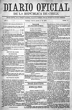 First issue of the Official Journal of the Republic of Chile, published 1 March 1877