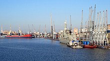 Lobito hosts a major seaport. Porto do Lobito - Angola 2015 (cropped).jpg