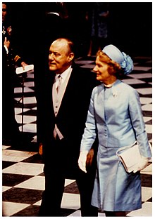 Prime Minister of New Zealand Robert Muldoon and his wife Thea Muldoon attending the royal wedding Prime Minister Robert Muldoon and his wife Thea attending the royal wedding, 1981 (28335997832).jpg