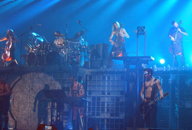 Rammstein performing along with Finnish act Apocalyptica in 2005