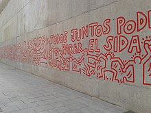 Todos Juntos Podemos Parar el SIDA (1989) mural near the Museum of Modern Arts, Barcelona, Spain