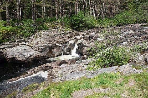 Circular erosion holes in the bed of the River Orchy, Scotland