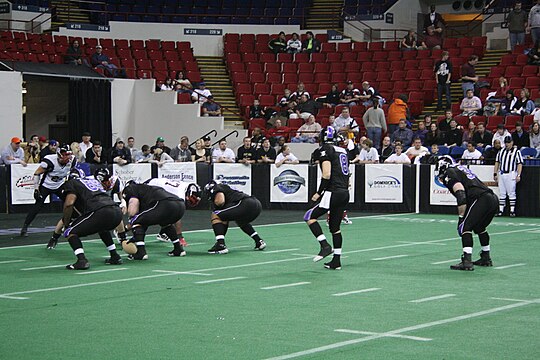 Bonecrushers' Quarterback, Ryan Maiuri, taking a snap against the Chicago Slaughter during the March 21, 2008 game Ryan Maiuri.jpg