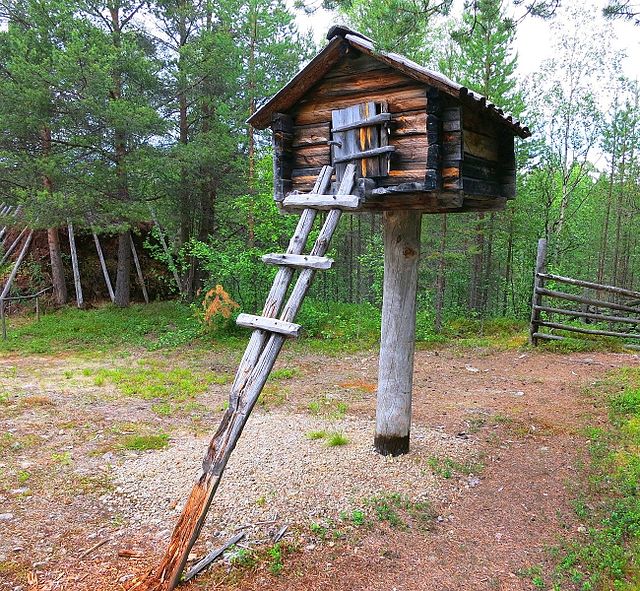 A traditional Sami food storage structure