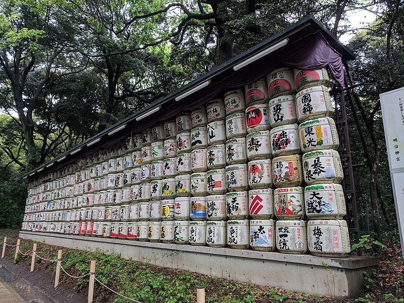 File:Sake barrels at Meiji Shrine.jpg