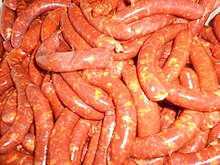 Red and white sausages from Zaratan. Salchicha de Zaratan blanca y roja.jpg