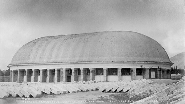 The Salt Lake Tabernacle, taken in the 1870s as part of a series of photos for the Denver & Rio Grande Railroad (established in 1870), showing granite