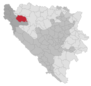 Kommunens placering Sanski Most i Bosnien-Hercegovina (klikbart kort)