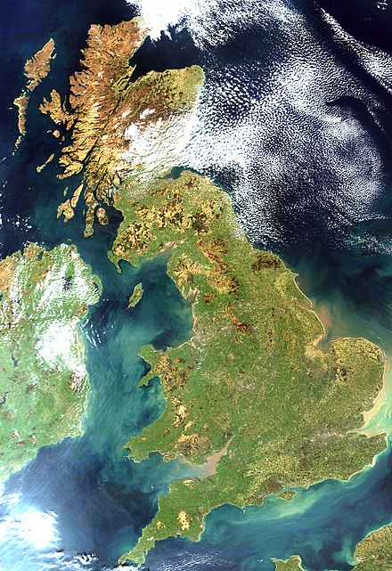 An enlargeable satellite image of the United Kingdom
