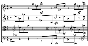 String quartet score (quartal harmony from Schoenberg's String Quartet No. 1) Schoenberg string quartet exc. quartal chord.png