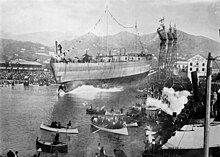 İtalyan zırhlısı Giulio Cesare 1911 Sestri Ponente, Cenova'da denize indirilirken
