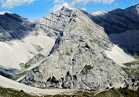 Widok południowo-zachodniej ściany Sonntagkarspitze.