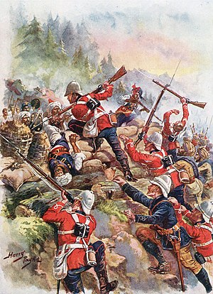 The Storming of Peiwar Kotal por Harry Payne, desenho de 1915