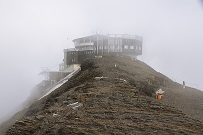 Schilthorn Summit station in clouds