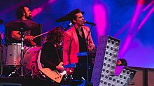 The Killers at Hyde Park in 2017. Ronnie Vannucci Jr. (drums), Dave Keuning (guitar) and Brandon Flowers (vocals, keys)