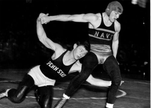 Navy and Penn State wrestlers in 1949.