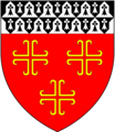 Arms of Verney of Compton Verney, Warwickshire: Gules, three crosses recerclée voided througout or a chief vair ermine and ermines