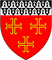 Arms of Verney: Gules, three crosses recerclee or a chief vair ermine and ermines VerneyArms.png