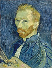 Self-Portrait, 1889. National Gallery of Art, Washington, D.C. His Saint-Rémy self-portraits show his side with the unmutilated ear, as he saw himself in the mirror.