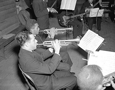 Trombettisti con banda WPA, New Orleans, 1937.