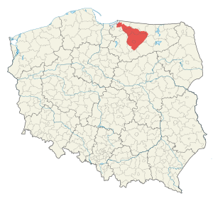 Karta Poljske sa pozicijom Warmije