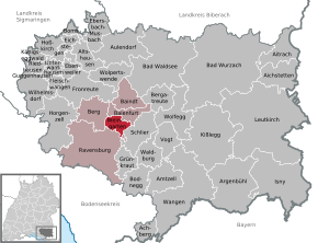 Poziția orașului Weingarten pe harta districtului Ravensburg