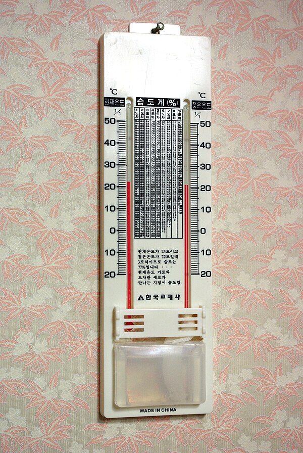 Hygrometer for domestic use, wet/dry psychrometer type