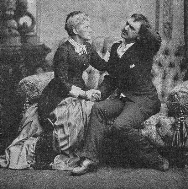 Charlotta Raa-Winterhjelm as Mrs. Alving and August Lindberg as Osvald in the 1883 Swedish performance.