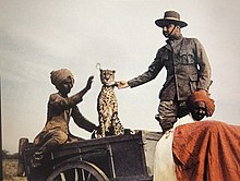 HH Maharaja Raol Shri KRISHNAKUMARSINHJI GOHIL with his pet Cheetah during a hunt, Cheetahs were used as game retrievers back then. With cheetah.jpg