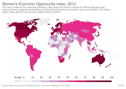 Women's Economic Opportunity Index, 2012 Women's Economic Opportunity Index, OWID.svg