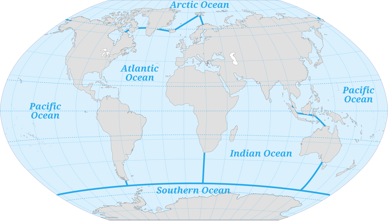 Карта океанов на английском языке