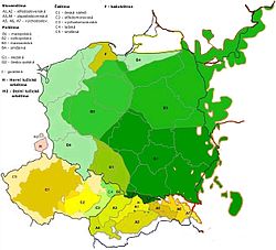 West Slavic dialect continuum with major dialect groups Zapadoslovanske.jpg