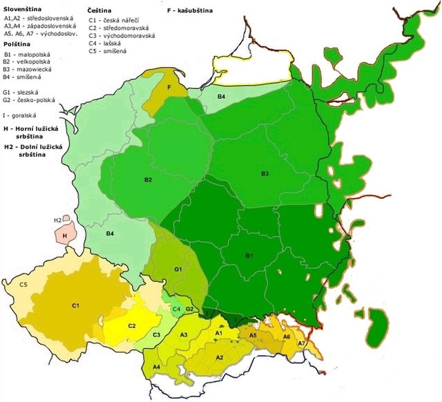 Distribution of the West Slavic languages and dialects.