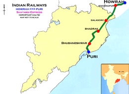 (Howrah - Puri) Карта на маршрута Shatabdi Express