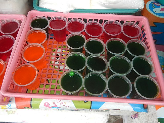 Various types of flavored gulaman sold in plastic cups