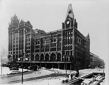 Broad Street Station in Philadelphia (1881, expanded 1893, demolished 1953) in 1903. The Wilson Brothers' 1881 station is the section at center. 1881Station.jpg