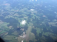 2016-07-31 14 59 27 View of Warrenton–Fauquier Airport in southern Fauqier County, Virginia from an airplane traveling from Washington Dulles International Airport to Atlanta Hartsfield International Airport.jpg