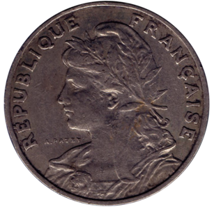 Pièce de 25 centimes, revers, figure de Marianne.