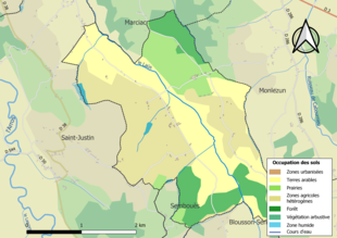 Barevná mapa znázorňující využití půdy.