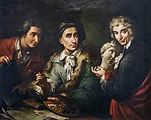 Francesco Maggiotto, Autoritratto con gli studenti Antonio Florian e Giuseppe Pedrini, 1792. Maggiotto fu uno dei primi precettori del giovane Hayez