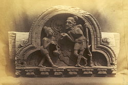 Ancient Hindu wood carving from Kashmir Smast in Peshawar District, 1880s Ancient hindu wood carving peshawar.jpg