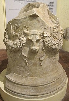 Bucranium with festoons on a Roman altar, circa 30-0 BC