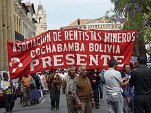Asociación de Rentistas Mineros march in Cochabamba.jpg